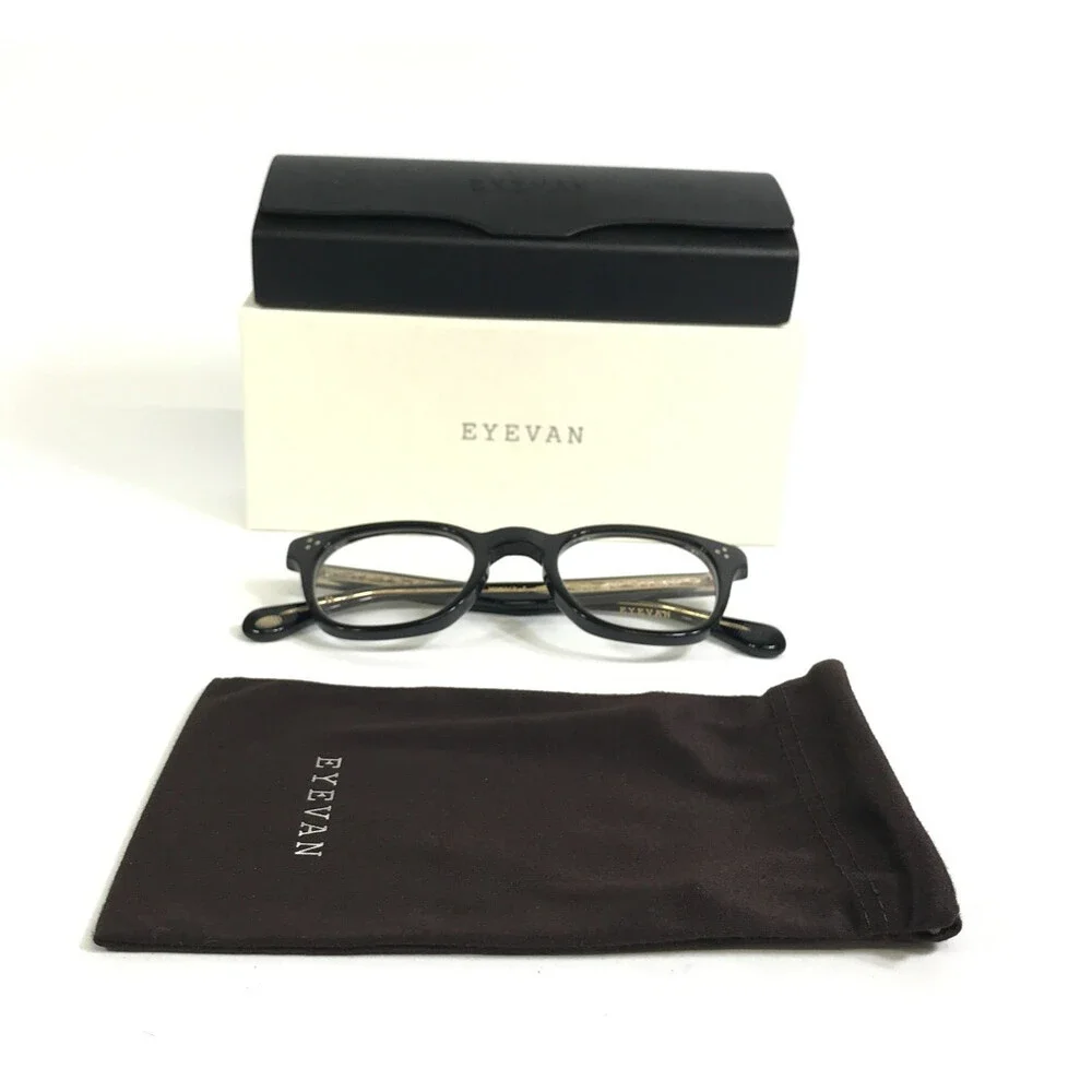 Eyevan Eyeglasses Frames Womack-E PBK Polished Black Gold Horn Rim 45-23-142